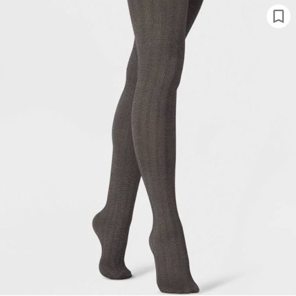2 pairs Black, tan and gold metallic herringbone tweed tights, NWT, size L/XL